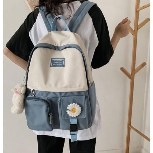 Japanese Work Clothes Womens Backpack for Girls Panelled Middle High School Bags for Teens Waterproof Women Backpack S2358