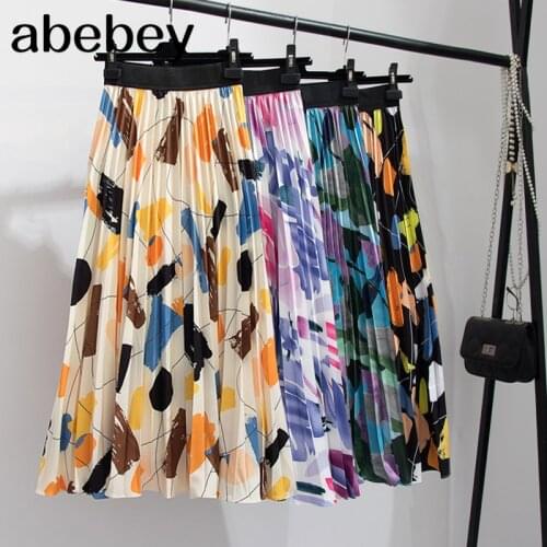 Women Summer 2021 New Print Cartoon Pattern Women Skirt Party Holiday Fashion Brand Pleated Skirts Long Female A-Line Midi Skirt
