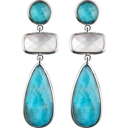 DORMITH real 925 sterling silver earrings luxury natural blue Apatite and white shell waterdrop earrings for women fine jewelry