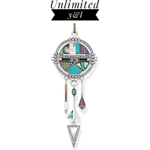 Blue Stone Dreamcatcher Pendant Shell Lucky Symbols Sun Amulet 925 Sterling Silver Jewelry Accessories fit Necklace Women Men