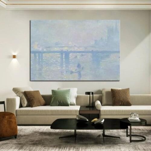 100% Hand Painted Monet Charing Cross Bridge, 1899 01Modern Abstract Landscape Wall Art Oil Painting for Living Room Decoration