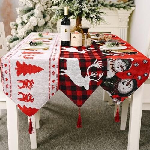 180x35cm Cotton Linen Christmas Table Runners Elk Christmas Tree Table Decorations Merry Christmas Decor for Home 2020 Navidad