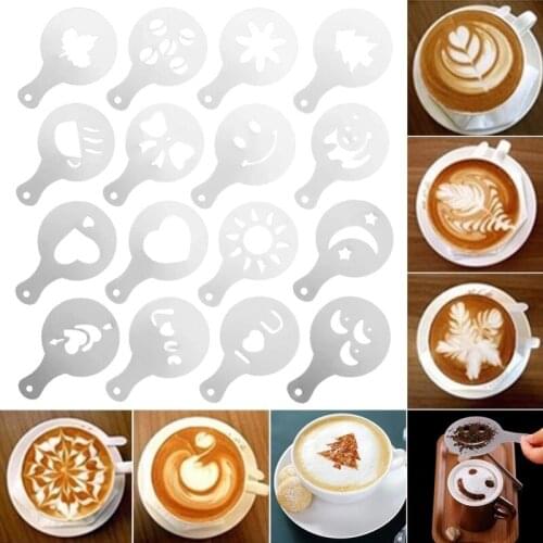 19pcs/set Coffee Printing Model Fancy Latte Drawing Model Foam Spray Cake Stencils Powdered Sugar Sieve Tool Drink Decor