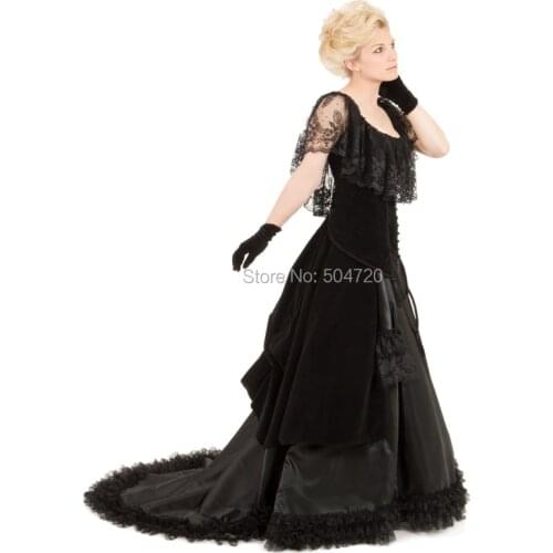 19 Century Retro Black Lace Eras Regency Civil War Revolutionary medieval Renaissance Gown Halloween dress HL-133
