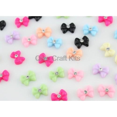 200pcs mixed colors bow w/ crystal center Cabochons (11mm) Cell phone decor, hair accessory supply, embellishment, DIY
