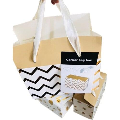 2018 New 120pcs Small Bronzing White Gold Dot Striped Hand Bag Candy Boxes Gift Boxes for Baking Decoration Package