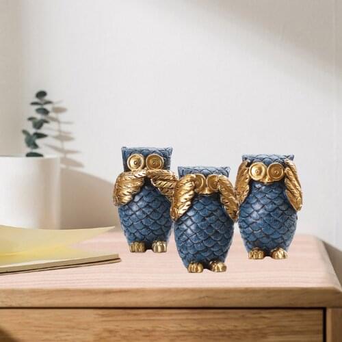 3x Resin Owl Statue Decoration Desktop Decoration Animals Sculptures
