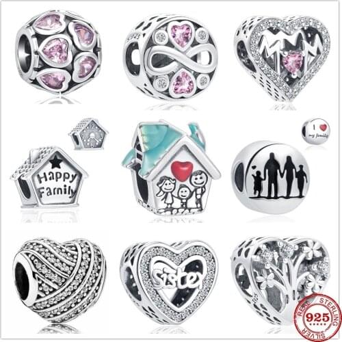New 925 Sterling Silver Happy Family Tree Sister Mom Dad And Me Charm bead Fit Original Pandora Bracelet DIY Jewelry For Women