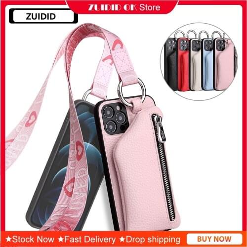 Lanyard Coin Purse Phone Case for Huawei Mate 20 Pro P30 Lite P40 Mate 40 Pro Plus Wallet Case Plain Pink