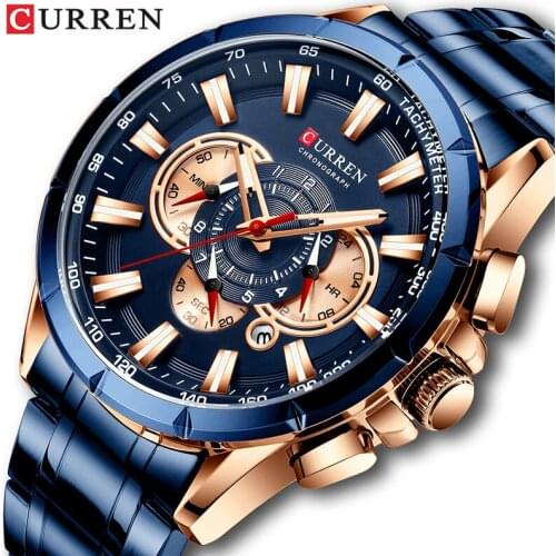 Curren Men’s Watches Top Brand Luxury Chronograph Quartz Men Watch Waterproof Sport Wrist Watch Men Stainless Steel Male Clock