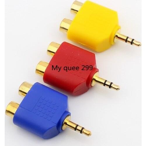 Color gold plated 3.5 to double lotus transfer joint 3.5mm revolution dual RCA female head AV audio adapter
