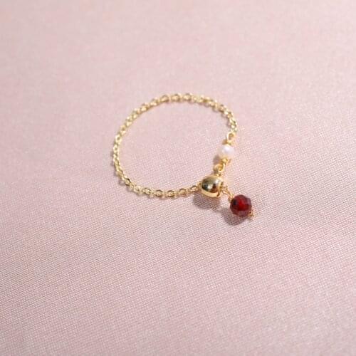 DAIMI 3mm Natural Garnet Gold Plated Ring Adjustable For Women Gift