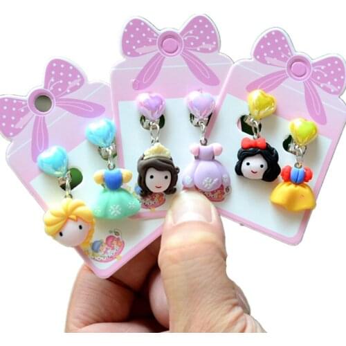 Disney Childrens Frozen Elsa Stud Earrings Cartoon Earrings Without Pierced Earrings Princess Earrings Set Resin Earrings