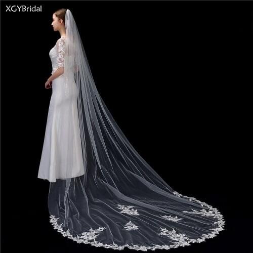 Lace Edge Appliqued Bridal Wedding Veils Long With Comb Ivory Velos De Novia Wedding Accessories Voile Mariage Boda Welon