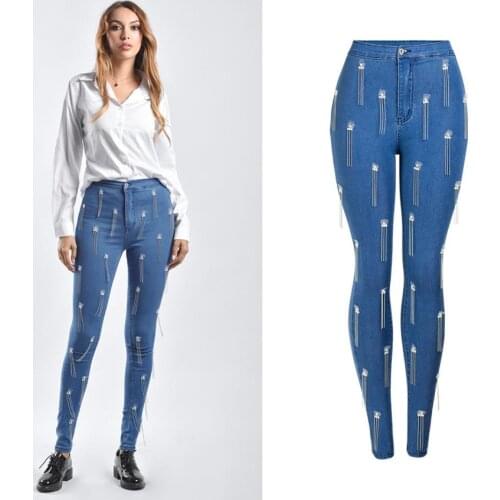 Factory fashion ins Street style Beaded fringed stretch jeans female BF style High Waist tassel beading Jeans wq2005 dropship