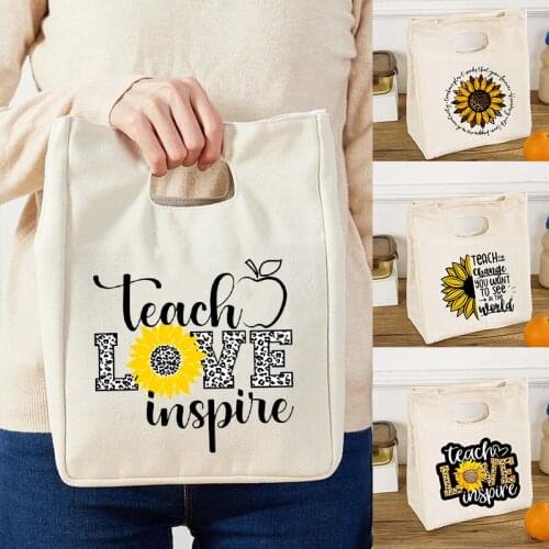 Sunflower Teacher Functional Cooler Lunch Box Bag Portable Insulated Canvas Bento Bag Thermal School Food Storage Tote Best Gift