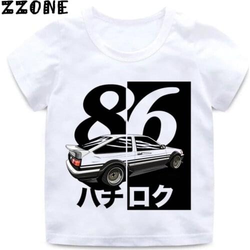 Boys and Girls Anime AE86 Initial D Drift Print T shirt Kids Cool Car Design Clothes Enfant Summer White T-shirt