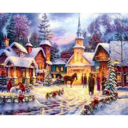 Gatyztory Christmas Gift Frame DIY Painting By Numbers Castle Handpainted Oil Painting Canvas Colouring Gift