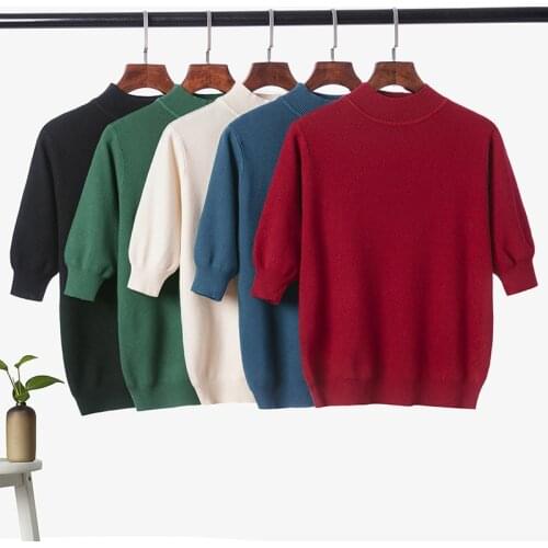 Gkfnmt Half Turtleneck Sweater Women Pullover Knitted Cotton Wool Autumn Soft Spring Top 2021 Half Sleeve Lady Sweater Plus Size