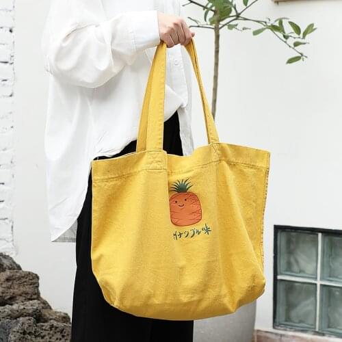 Canvas Tote Shoulder Bag Fruit Printing Fabric Cotton Cloth Reusable Shopping Bag For Women Large Capacity Handbags Shopper Bag