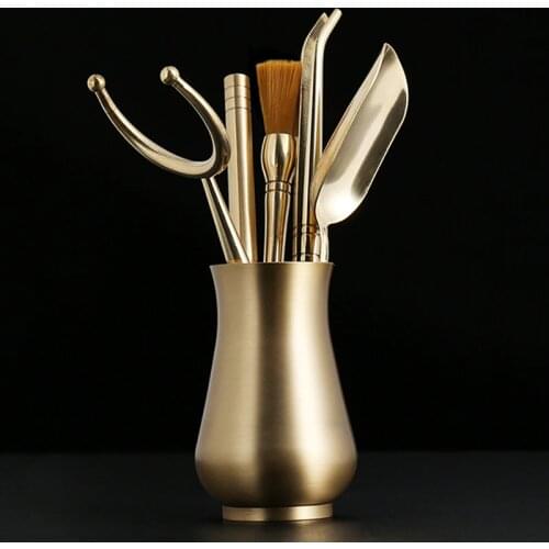 Chinese Kung Fu Tea Set Accessories Pure Copper Teaware Tea Knife Clip Brush Tea Spoon Tool Set Holder Teaware Crafts Decoration