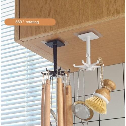 Kitchen Rotate Storage Rack Cupboard Shelf Hanging Hook Organizer Closet Clothes Shelf Hanger Wardrobe Holder Kitchen Storage