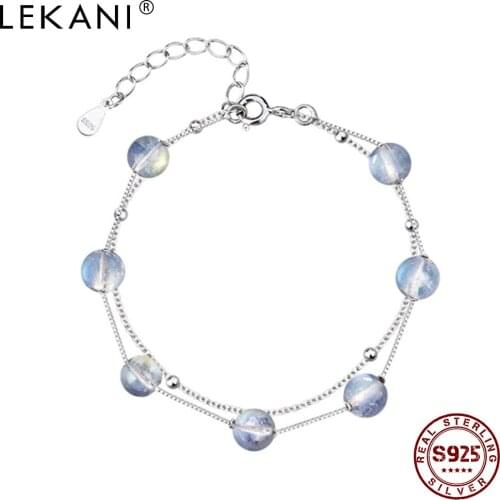 LEKANI 925 Sterling Silver Moonstone Beaded Double Exquisite Bracelet For Women Bohemian Trendy Bracelets Give Girlfriend Gift