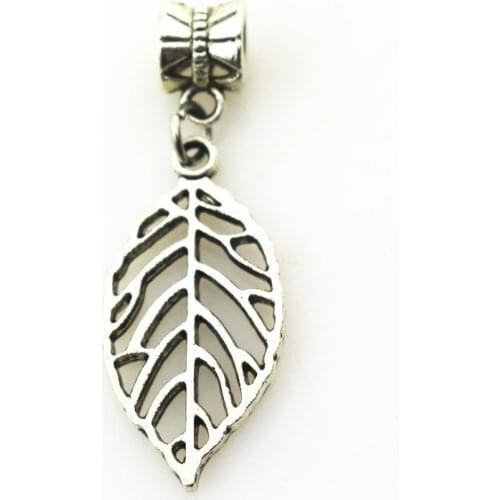 Hot selling 50pcs Leaf Charms Big Hole European Beads dangle charms diy fashion bracelets jewelry accessory Hanging Charm