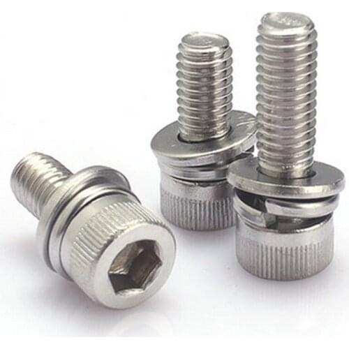 M5/M6/M8 Hexagon Socket Head Cap Screws Spring Washer Three Combination Screw vis inoxydable parafuso inox Viti DIN6900-5/DIN912