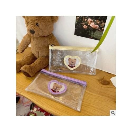 Cute Bear Pencil Case Korean Bag For School Girl Transparent Bag PVC Organizer Pens Pencils School Supplies Kawaii Stationery