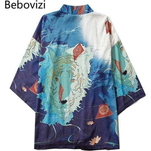 Men Loose Shirt Tops Beach Casual Coat Yukata Women Japanese Kimonos Cartoon Tiger Print Kimono Cardigan Cosplay Asian Clothes