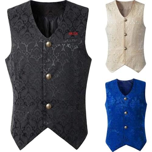 Mens Renaissance Cosplay Medieval Pirate Waistcoat Vest Vintage Vicotiran Steampunk Jacquard Swallow Top Noble Blazer Costume