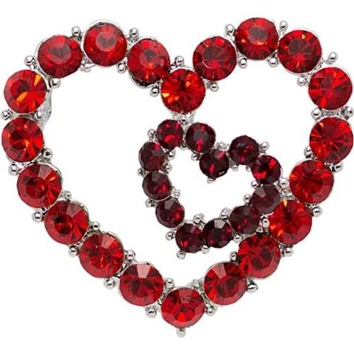 New Chunky Girfriend Pink and Red Heart Shaped Rhinestone Brooch for Girls and Ladies