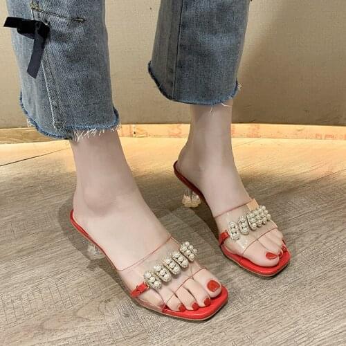 New Fashion Ladies Sandals Rhinestone Pvc Transparent High Heels Women Slippers Women Sandals Women Shoes High-heeled Shoes