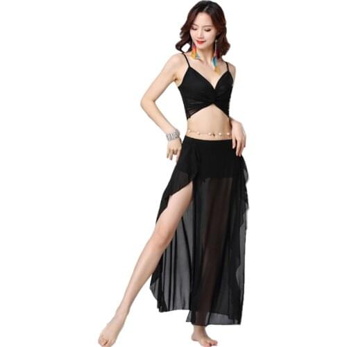 New Arrival Korea Design 2 Piece Oriental Dance Costume Sleeveless Mesh Bellydance Dance Team Clothing 5-color Free Shipping