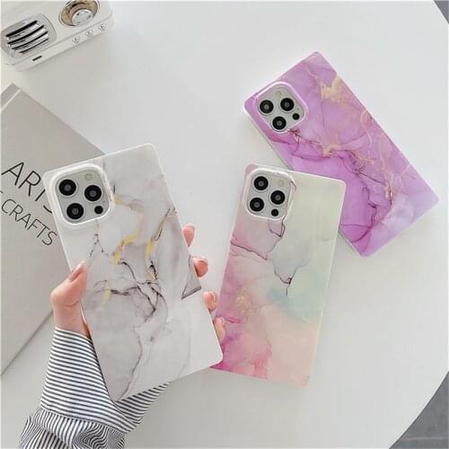 Ottwn Fashion Colorful Marble Stone For iPhone 11 12 Pro Max X XR XS Max 7 8 Plus SE 2020 Square Shockproof Soft IMD Back Cover