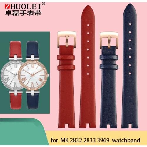 Notched cow leather watch strap 14 * 3mm for MK2832 2833 3969 mikkors watch leather watchband womens wristband watch chain