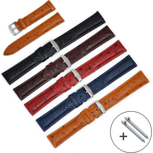Genuine Ostrich Leather Strap 18mm 20mm 22mm Soft Quick Release Leather Watchband Blue Black Red Brown Wrist Watch Band