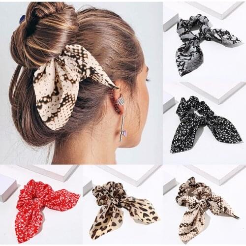 Women Hair Accessories Leopard Print Polka Dot Floral Print Elastic Bow Hair Rope for Baby Hair Ties Korean Fashion Headwear