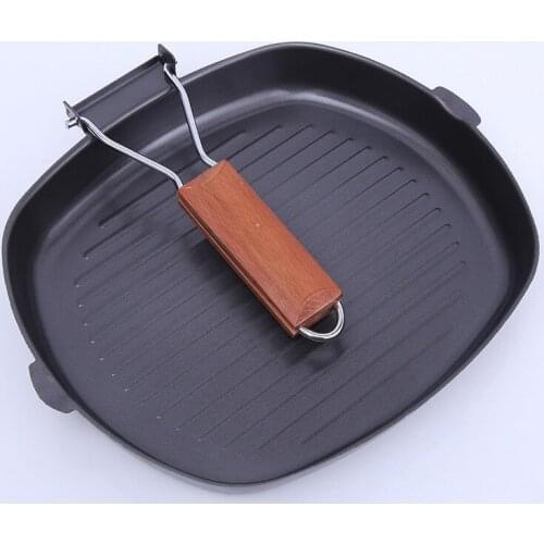 20-28cm BBQ Pans Non-stick Steak Frying Pan Collapsible Steak Pot Thick Striped Square Barbecue Pans