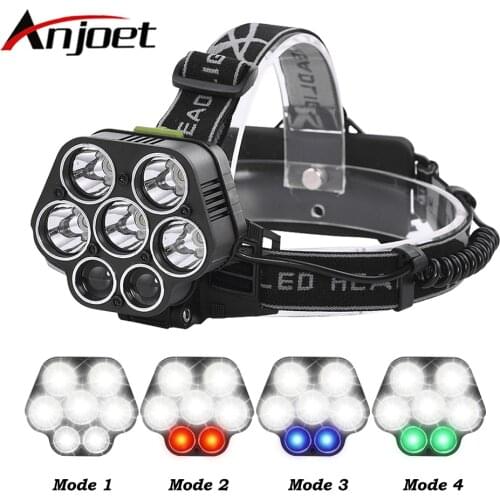 LED Headlamp USB Rechargeable headlight CREE XML-T6 Lantern 20000 lumens LED Flashlight White red green blue Head Lamp 2*18650