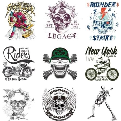 Iron-on Transfers for Clothing Ironing Patches Letters Sticker Rook Diy Skull Patch Flex Fusible Transfer Textile Vinyl Stripe F