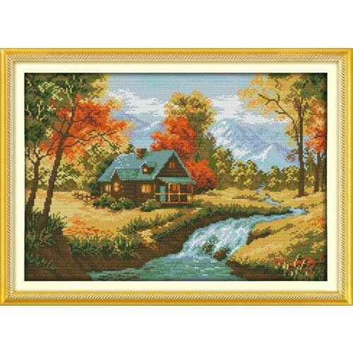 Everlasting The Autumn Stream Chinese Cross Stitch Kits Ecological Cotton Stamped Printed 11 DIY New Christmas Decorations Gift