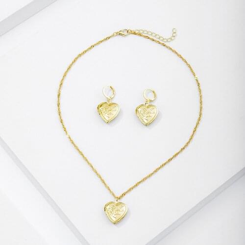 VG 6YM 2021 Fashion Punk Style Gold Color Metal Heart Drop Earrings Simple Design Heart Pendant Necklace for Women Party Jewelry
