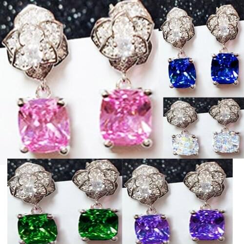 YaYI Jewelry Fashion Princess Cut Colorful Zircon Silver Color long Ear Earrings wedding Party tassel Pierced Earrings Gifts