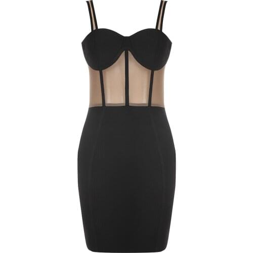 2021 New Summer Women Bandage Dress Sexy Black Lace Spaghetti Strap Celebrity Mini Club Party Sleeveless Dress