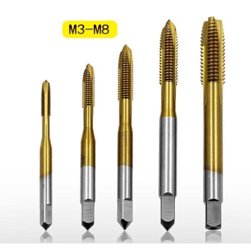 1Pcs/5Pcs Titanium Coated Thread Tap Drill Metric Hss Spiral Fluted Machine Screw Tap Spiral Pointed Taps M3 M4 M5 M6 M8