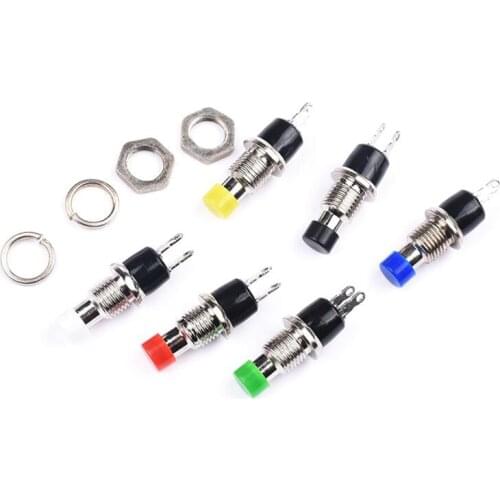 10Pcs Mini Micro DIY 7mm Thread 2 Pins Momentary Push Button Switch Red Black White Blue Yellow Green Lockless Self-rest ON/OFF