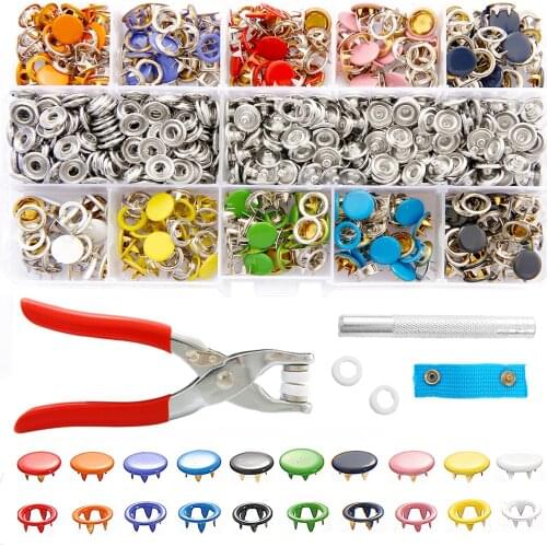 100/200 Sets Metal Prong Snap Buttons Hollow/Solid Sewing Press Studs Fasteners Tool Kit With Plier Tool For DIY Clothing Craft