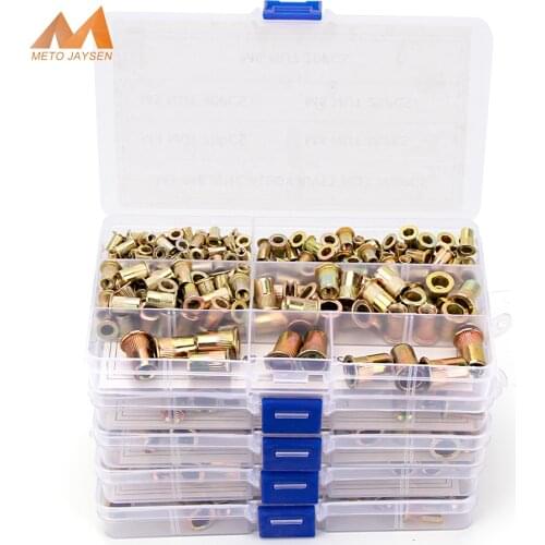 110-200pcs Zinc Rivet Nuts Flat Head Knurled Screw M3 M4 M5 M6 M8 M10 Multi Sizes Zinc-Alloy Rivet-Nuts Assortment Kit S39